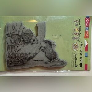 House Mouse cling stamp with goldfish